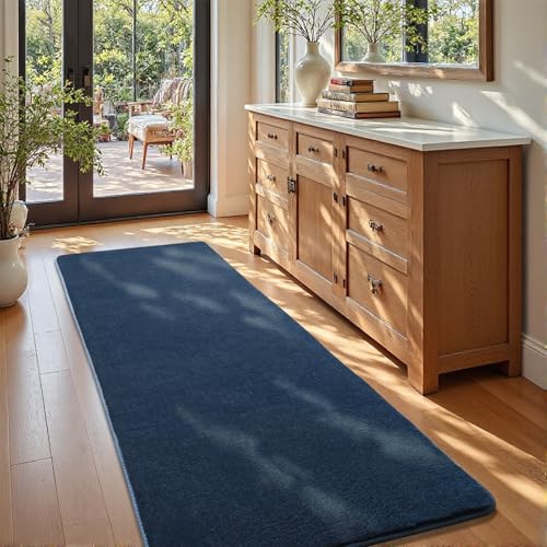HOMORE 2x6 Runner Rug for Hallway,Navy Blue Runner Rugs for Kitchen Bedroom | Low Pile,Non Slip,Washable, Thickened Memory Foam Throw Rug Runner for Entryway Living Room Dorm - color: Navy Blue, size: 2 x 6 Feet (Rectangular)
