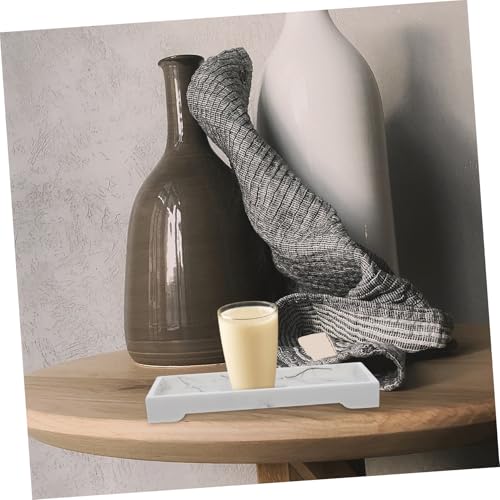 Sewroro Marble Design Synthetic Bathroom Vanity Tray White Storage Plate for Cosmetics Toiletries Jewelry Organizer Home Countertop Holder