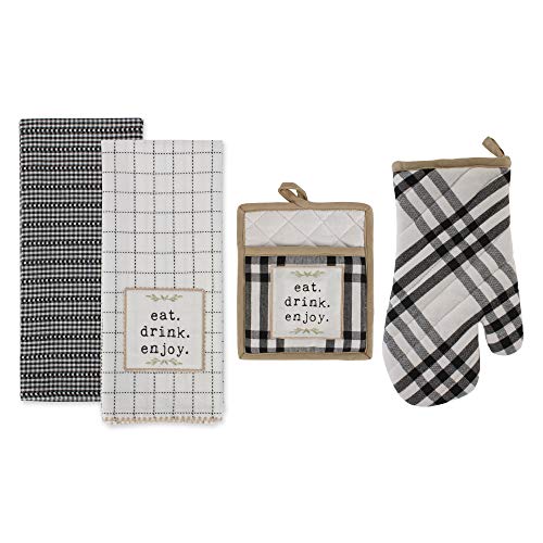 DII Home Sweet Farmhouse Kitchen Collection, Potholder/Oven Mitt/Dishtowel Set, Black, 4 Count - color: Black, size: Potholder/Oven Mitt/Dishtowel Set