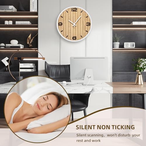 Round Wall Clock Battery Operated, Modern Wooden Small Analog Clocks 12 Inch Silent Non-Ticking for Home, Office, Apartment, Living Room, Bathroom, Kitchen, Bedroom - color: B - 12x12 in