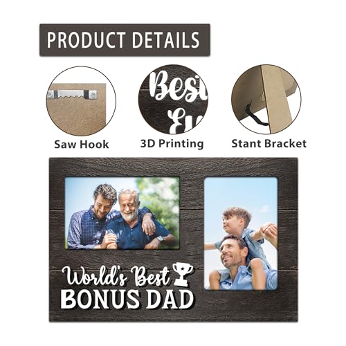 Gifts for Bonus Dad Fathers Day, Bonus Dad Gifts from Bonus Son Daughter 3D Photo Frame Hold 4x6 Inches Two Photos, World's Best Bonusdad Gift Gag Birthday Gift for Him on Father's Day - color: Bonus Dad