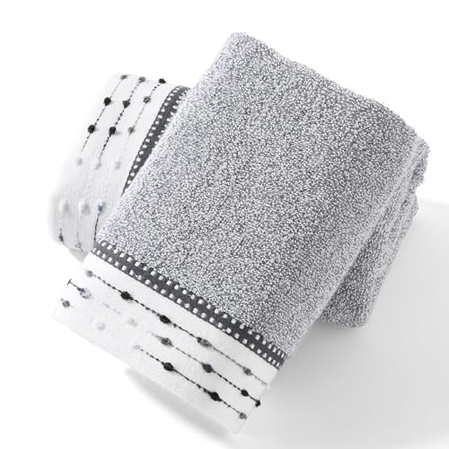 YiLUOMO Grey Hand Towels Tiny Furball Decorative Design Super Soft 100% Terry Cotton Highly Absorbent Bathroom Hand Towel for Home, Hotel, Spa, Pool, Gym 13 x 29 Inch, 2 Pack - color: Grey