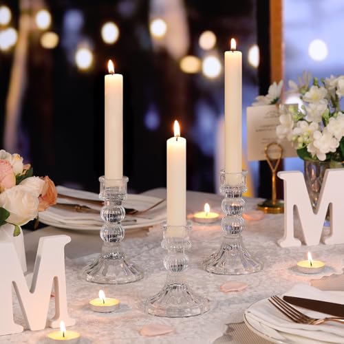 6Pcs Clear Candlestick Holders Set - 4" H & 5" H Striped Taper Candle Holders Bulk, Glass Candle Holders for Wedding, Festival, Party, Table Centerpiece, Gifts - color: Clear, size: Striped Pattern