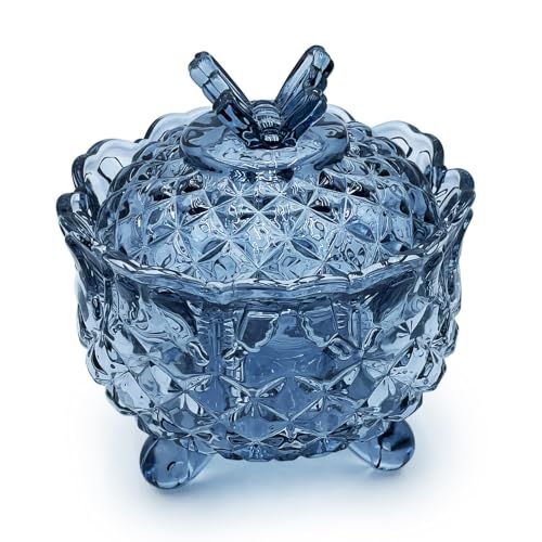 Crystal Glass Candy Snack Barrel Storage Jar Embossed Luxury Cookie Buffet Canister With Lids Jewelry Box Jar Biscuit Containers（Butterfly-Gray-Blue） - color: Butterfly-Gray-Blue