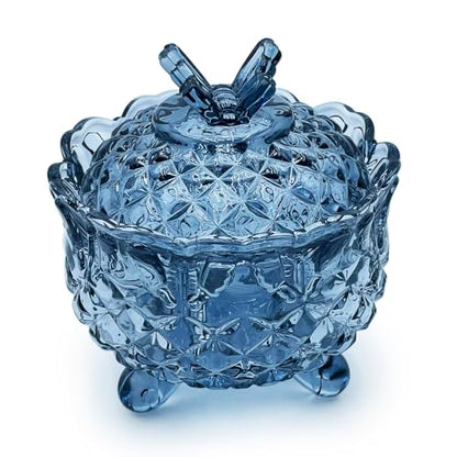 Crystal Glass Candy Snack Barrel Storage Jar Embossed Luxury Cookie Buffet Canister With Lids Jewelry Box Jar Biscuit Containers（Butterfly-Gray-Blue） - color: Butterfly-Gray-Blue