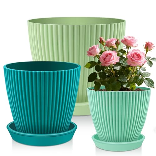 SupKing Large Plant Pots 7.5/6.7/6 Inch Set of 3, Plastic Flower Pots Planters with Drip Trays and Multi Mesh Drainage Holes Multicolor Nursery Planting Pot for Indoor Outdoor Garden Plants - color: Multicolor, size: 7.5/6.7/6 inch