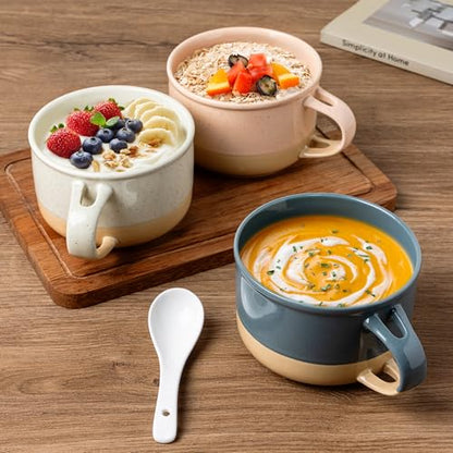 GBhome Ceramic Soup Mugs with Handles and Lids,24 OZ Soup Cups Set of 4 with Terracotta Underside,Mug Bowls with Spoon for Soup/Cereal/Salad/Noodles/Ramen/Microware &Dishwasher Safe-Colorful - color: Multicolor-1