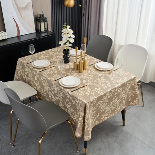 Pioggia Vinyl Tablecloth with Flannel Backing - Waterproof, Oil-Proof, Easy to Clean -Plastic Table Cloth - Perfect for Dining Tables, Kitchen Tables, Parties (Coffee Leaves, 54×54 Inch Square) - color: Coffee Leaves, size: 54" x 54" (Square)