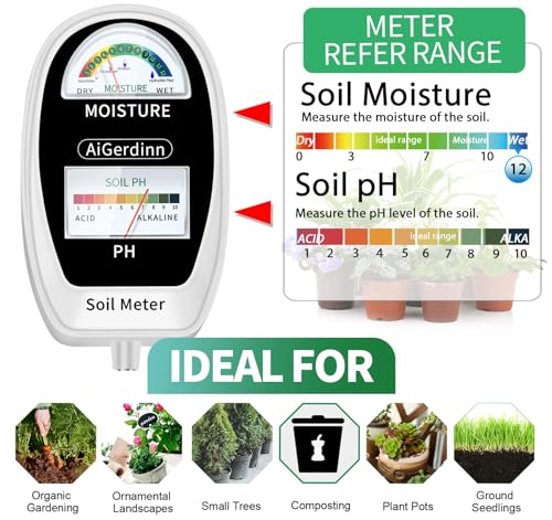 Soil Test Kit, 2-in-1 Soil Moisture Meter, Soil pH Meter -Dual Dial-Simultaneously-Display Results-Soil pH Tester, Moisture Meter for Garden,Lawn,Farm Indoor&Outdoor Plants-PureWhite - color: Basicwhite