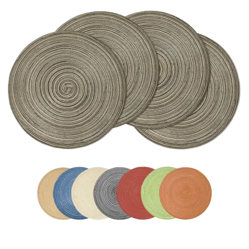 Artoid Mode Coffee Cotton Polyester Braided Placemats Set of 4, 14 Inch Washable Non-Slip Woven Round Table Mats for Party Kitchen Dining Decor - color: Coffee, size: 14", Round 4 Pcs