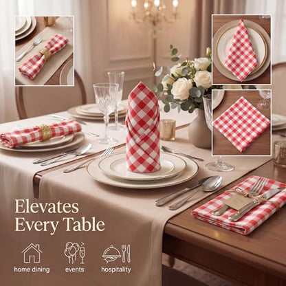 Urban Villa Cloth Napkins Cotton 12x12 (Set of 12) Red - color: 015 Red/White, size: 20" x 20" (Set of 12)