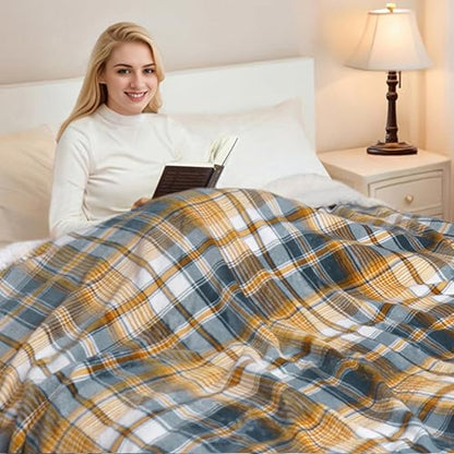 PU MEI Sherpa Blanket Twin Plaid Thick Bed Blanket, 60”*80” Super Soft Flannel Fuzzy Fleece Reversible Velvet Plush Warm Blanket for Couch (Blue Yellow Check) - color: Blue Yellow Check, size: 60"*80"