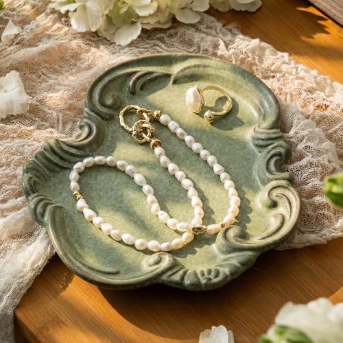 Jewelry Tray, Ceramic Jewelry Dish, Ring Dish, Trinket Tray, Rinket Dish, Ring Holder Dish, Key Bowl, Bathroom Vanity Tray, Retro, Vintage, Friendship Gifts, Anniversary Secret Santa, Deep Green - color: Deep Green