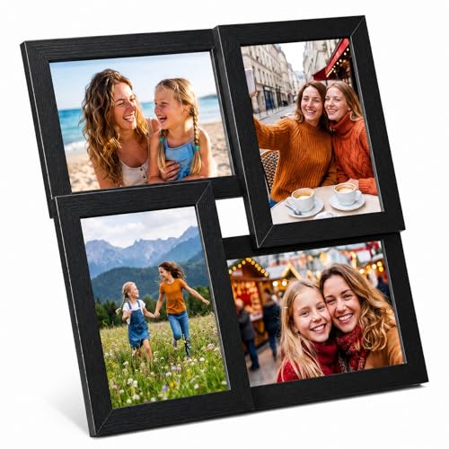 Marsui Collage Picture Frame 5x7 Inch Gallery Wall Frames 4 Opening Multi Photo Frame for Wall Decor Hanging and Tabletop Display for Family Portraits Wedding Memories and Modern Home Gallery(Black) - color: Black