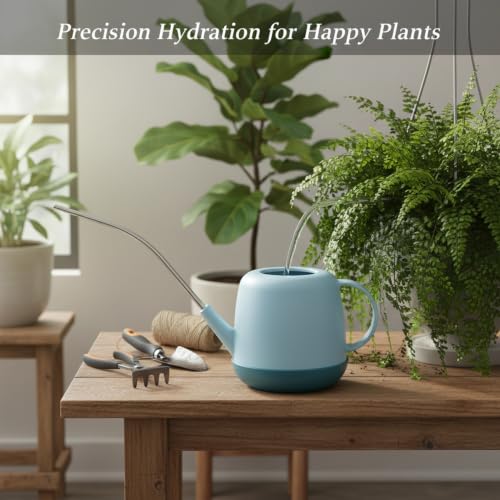 Long Spout Watering Can for Indoor Plants, Durable PP Plastic Pot Waterer with Precision Flow Control for Hanging Baskets and Dense Foliage - color: Blue