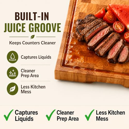 SHUMARU Mahogany End Grain Cutting Board, 17×13×1.6 in – Handmade Butcher Block, Knife-Friendly, Juice Groove, Non-Slip Feet - color: Mahogany | End Grain, size: 17"L x 13"W