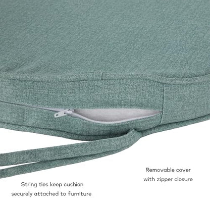 Set of 2 Outdoor 18 inch Round Patio Dining Chair Pads – Comfortable Fiber-Filled Seat Cushions with Ties, Reversible Polyester Fabric, Seaglass - color: Seaglass
