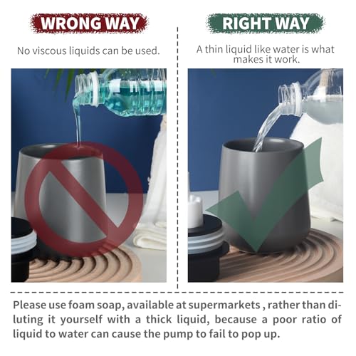 Bosilunlife 12Oz Ceramic Foam Soap Dispenser for Bathroom Kitchen Counter | Premium countertop foam pump creates delicate dense foam, stable desktop placement, Matte Grey - color: Matte Grey