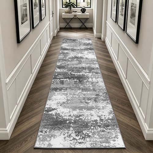 2x10 Hallway Runner Rug Non Slip Washable Grey Entryway Rug Runner with Rubber Backing 10ft Long Kitchen Carpet Runner for Laundry Room Bedroom, Low Pile Stain & Fade Resistant, Abstract Gray - color: Grey, size: 2' X 10' (Runner)