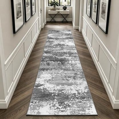 2x10 Hallway Runner Rug Non Slip Washable Grey Entryway Rug Runner with Rubber Backing 10ft Long Kitchen Carpet Runner for Laundry Room Bedroom, Low Pile Stain & Fade Resistant, Abstract Gray - color: Grey, size: 2' X 10' (Runner)