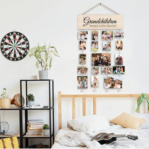 Picture Frames Collage Photo Hanging Display Picture Board Wood Rustic Frames, Grandma Gifts Photo Frame, Mother s Day Gifts for Mom,Mother s day for Women,Grandkids Make Life More Grand Picture Frame, Rustic Farmhouse Wood Hanging Collage Photo Frame - c