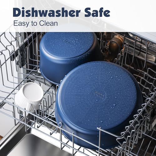 SENSARTE 17 Piece Ceramic Detachable Handle Pots and Pans Set Navy | Ceramic Cookware Set, Induction Cookware Set with Removable Handle, Healthy Non Stick for RV, Dishwasher ＆ Oven Safe - color: Navy, size: 17 Piece
