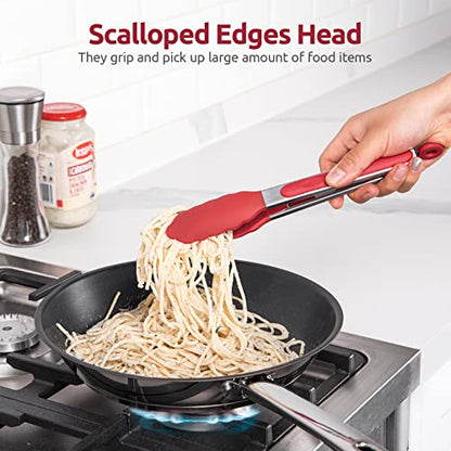 U-Taste 600ºF High Heat 9in Silicone Kitchen Tong and 600ºF Heat Resistat Spatula Spoon Flexible Silicone Cooking Scoop Spoonula (Red)