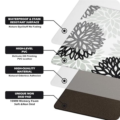 Kitchen Mats Set of 2 Cushioned Anti Fatigue Kitchen Rugs Non Slip Waterproof Kitchen Runner Memory Foam Kitchen Floor Mat Comfort Standing Mat for Sink,Office,Laundry