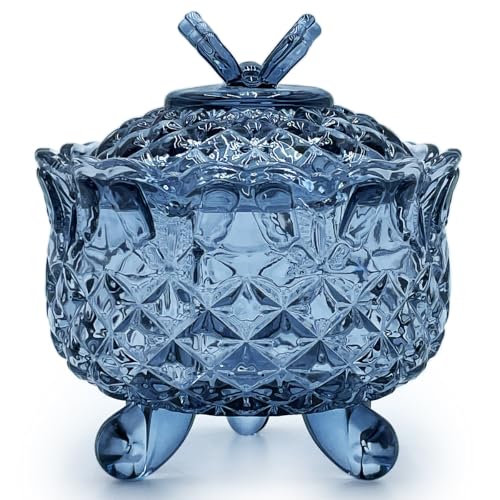 Crystal Glass Candy Snack Barrel Storage Jar Embossed Luxury Cookie Buffet Canister With Lids Jewelry Box Jar Biscuit Containers（Butterfly-Gray-Blue） - color: Butterfly-Gray-Blue
