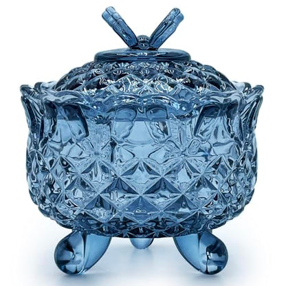 Crystal Glass Candy Snack Barrel Storage Jar Embossed Luxury Cookie Buffet Canister With Lids Jewelry Box Jar Biscuit Containers（Butterfly-Gray-Blue） - color: Butterfly-Gray-Blue