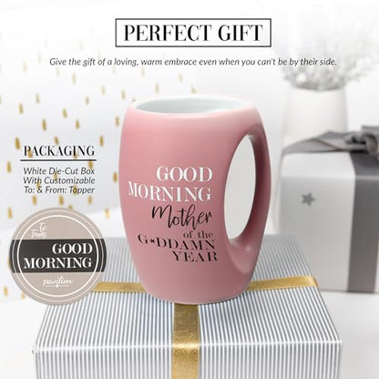 Pavilion Gift Company - Good Morning Mother Of The G*ddamn Year - 16 oz Pink Coffee Mug Tea Cup Gift From Daughter Son Mom Friend Mommy Mama Wife Birthday Long Distance Present - color: Pink, White, Black