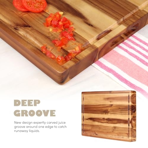 Acacia Wood Cutting Board (17x13x1.5in) and Wooden Butcher Block, Chopping Board - Reversible Multipurpose For Meat, Cheese Board, Vegetables, Bread...with Juice Groove, Cracker Holder & Inner Handles - size: 17"L x 13"W