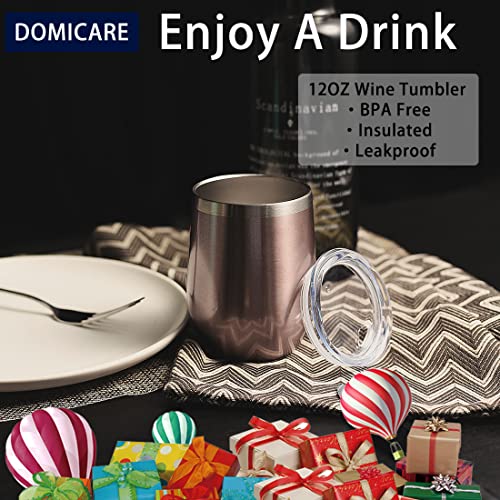 DOMICARE Stainless Steel Wine Tumbler Bulk with Lid, Personalized Rose Gold Insulated Tumblers Set, 12oz Travel Coffee Cups Pack of 4 - color: Rose Gold, size: 4 Count (Pack of 1)