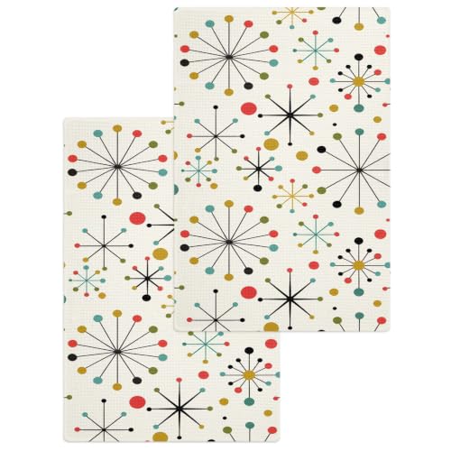 Middle Century Hand Towels Set, Waffle Weave Kitchen Towels 2 Pieces, Geometric Modern Abstract Vintage Microfiber Hair Face Bath Tea Towel Absorbent Quick Drying Cleaning Dish Cloths, 15.7"x23.6" - size: 2PCS,15.7"x23.6"