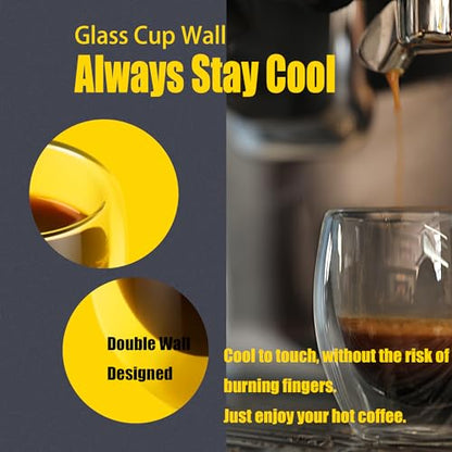 PunPun Glass Cups 2.7oz. 80ml Espresso Coffee Cups, Demitasse Cups Double Walled Clear Insulated,Shot Glass Set of 4 - color: 80ml / set of 4