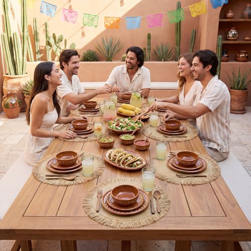 6 Pack15 Inch Round Woven Placemats Brown Boho Washable Braided Straw Placemats with Fringe Bohemian Rustic Table Mats for Dining Table Nonslip Plate Farmhouse Kitchen Decor