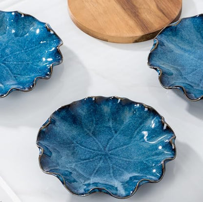 Set of 4 Round Serving Bowls-Royal Blue Stackable Serving Bowls, 8.5 IN | For Salad, Dessert-Ideal for Housewarming