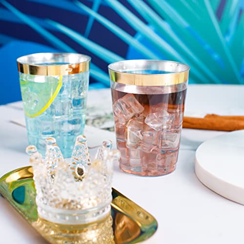 MirthMood 150 PACK Gold Plastic Cups,12 Oz Clear Plastic Cups Tumblers | Elegant Gold Rimmed Plastic Cups, Disposable Cups With Gold Rim Perfect For Wedding and Party - color: clear gold