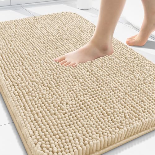 Arotive Bathroom Rugs 30x20, Soft Absorbent Shaggy Chenille Bath Rugs | Beige, Machine Washable Rubber Backing Bath Mats for Bathroom Floor Tub and Shower Home Decor Accessories - color: Beige, size: 30" X 20"