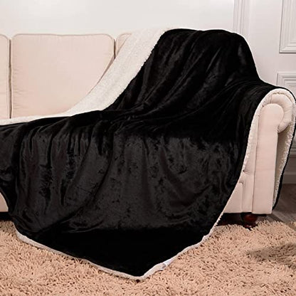 NANPIPER Fleece Blanket Sherpa Throw,Soft Fuzzy Twin Blankets for Couch,Black 60"x80" - color: Black, size: Twin