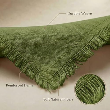 ACCENTHOME Olive Green Cotton Linen Napkin Set of 6 18x18 inch Dinner | Cotton Linen Blend Napkins, Machine Wash On Gentle Cycle, Economy Pack, Multi Purpose Use, Cotton - color: 03 - Olive Green, size: 18" x 18" (Set of 6)