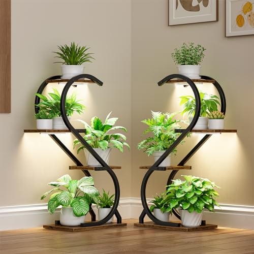 LATIBELL Metal Corner Plant Stand with Grow Light, 2 Pack, 29" 4 Tier | Metal Plant Shelf Indoor, Multiple Plants, Holds Flowers For Living Room, Patio & Balcony
