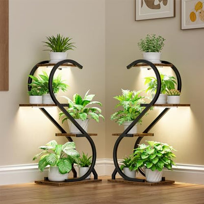 LATIBELL Metal Corner Plant Stand with Grow Light, 2 Pack, 29" 4 Tier | Metal Plant Shelf Indoor, Multiple Plants, Holds Flowers For Living Room, Patio & Balcony