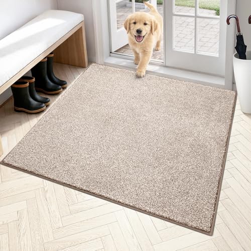 PURRUGS Area Rug, 48" x 48", Taupe | Machine Washable, Non-Slip, Waterproof TPR Backing, Super Absorbent, Low Profile, For Living Room, Bedroom, and Mudroom - color: Taupe, size: 48" X 48"