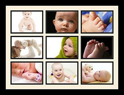 ArtToFrames Collage Photo Frame Single Mat with 9-5x7 Openings with Satin Black Frame and Alabaster mat. - color: 9 - 5x7 - (2144), size: Alabaster