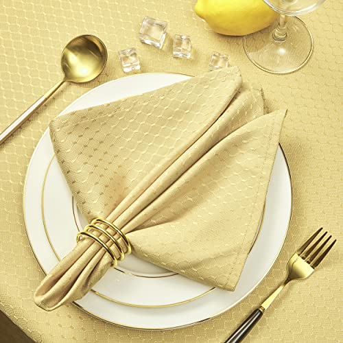 Gold A Jacquard 17x17 Square Polyester Cloth Napkins Set of 8 | Waterproof, Stain Resistant, Shrink Proof, Washable, fabric, Outdoor, Dining, Wedding, Kitchen, Party, Banquet, Reusable - color: Gold a