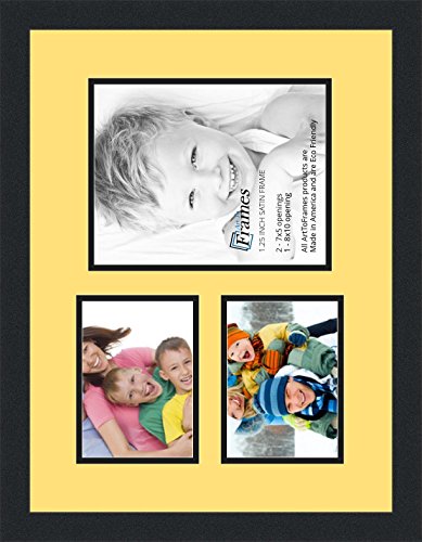 ArtToFrames Collage Photo Frame Double Mat with 1-8x10 and 2-5x7 Openings and Satin Black Frame - color: Canary, size: 1 - 8x10 and 2 - 5x7