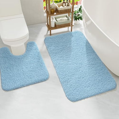 Light Blue Bathroom Rug Set 2 Piece Bath Mat 21x34 U Shape Toilet Rug 21x21 | Absorbent,Washable,Non Slip Bathroom Rugs Sets,Contour Mat for Toilet - color: Light Blue