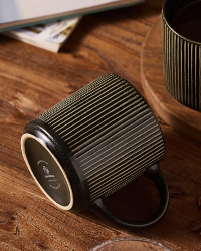 famiware Coffee Mug Set of 4, Star 12 oz Ceramic Mugs Cups Set with Handle | Stoneware Stackable Catering Cup for Coffee, Tea, Cappuccino, Latte, Microwave & Dishwasher Safe, Black - color: Star-Black, size: 4 Count (Pack of 1)