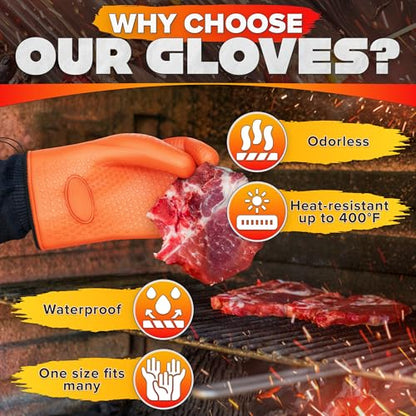 Silicone Oven Gloves with Fingers – Dual-Layer Silicone Gloves for Cooking, Heat & Oil Resistant with Soft Inner Cotton Padding – Non-Slip Oven Mitts for Grilling, Baking, Hot Tray, Smoker & Fryer Use